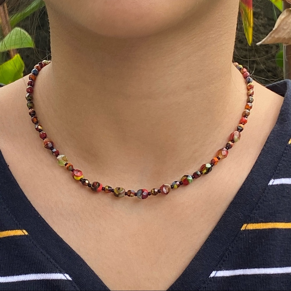 Reds Handmade Glass Beaded Boho Choker